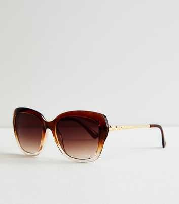 Brown Gold Tone Ombre Round Sunglasses