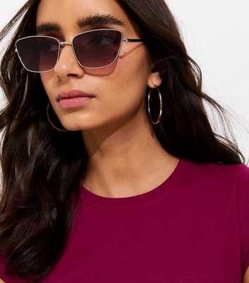 Silver Tone Purple Square Frame Gradient Sunglasses