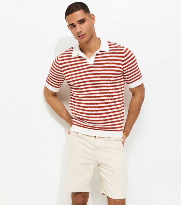 Only & Sons Rust Striped Knitted Polo Shirt