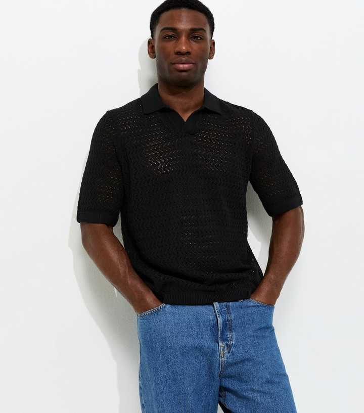Only & Sons Black Regular Open Knit Polo Shirt