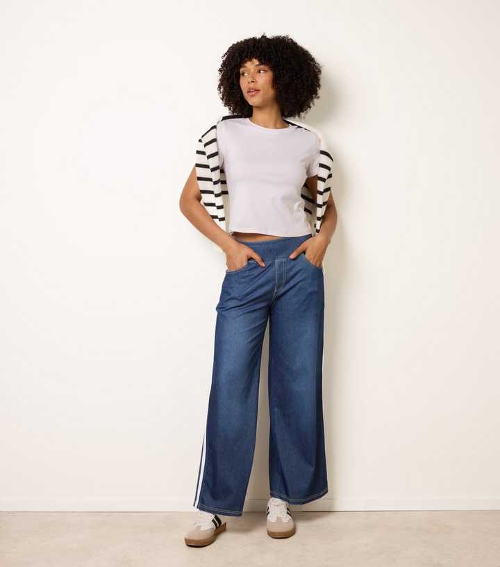 Blue Vanilla Blue Denim Effect Side Stripe Trousers