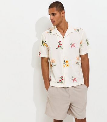 Only & Sons White Floral Embroidered Short Sleeve Shirt | New Look