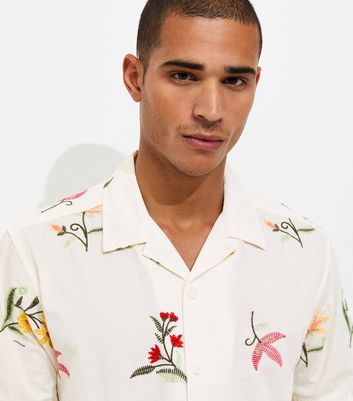 Only & Sons White Floral Embroidered Short Sleeve Shirt | New Look