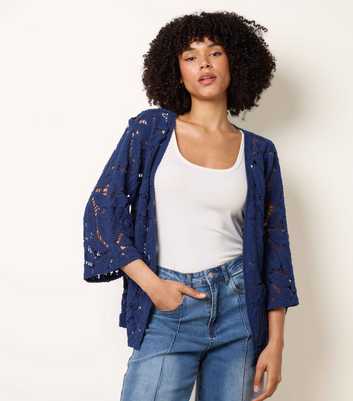 Blue Vanilla Navy Crochet Cropped Sleeve Jacket