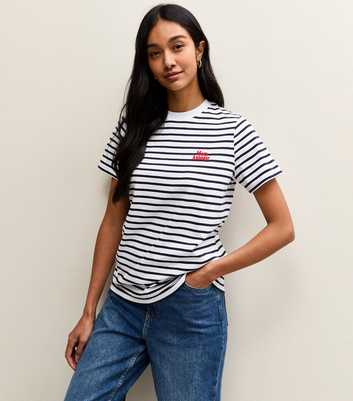 Navy Cotton Striped Mon Amour Logo T-Shirt