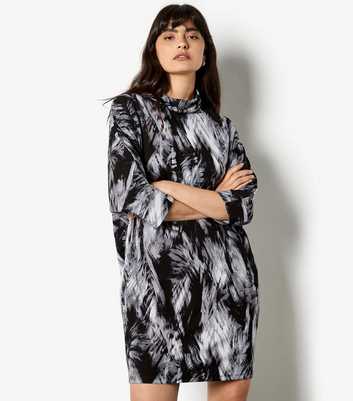 Apricot Grey Brushed Feather Print Mini Dress