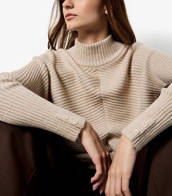 Apricot Stone Chevron Knit High Neck Jumper | New Look