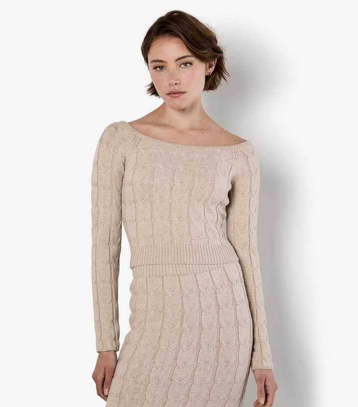 Apricot Stone Cable Knit Cropped Jumper