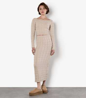 Apricot Stone Cable Knitted Maxi Skirt
