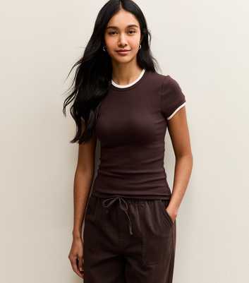 Brown Contrast Edge Baby Tee