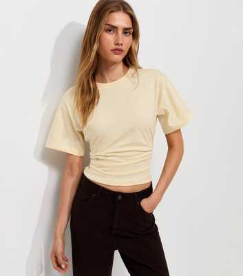 Yellow Ruched Waist Crew Neck T-Shirt