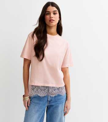 Pink Lace Hem Boxy T-Shirt