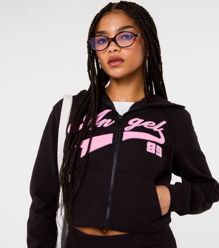 Pink Vanilla Black Angel 89 Embroidered Hoodie