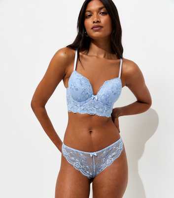Blue Floral Lace Thong