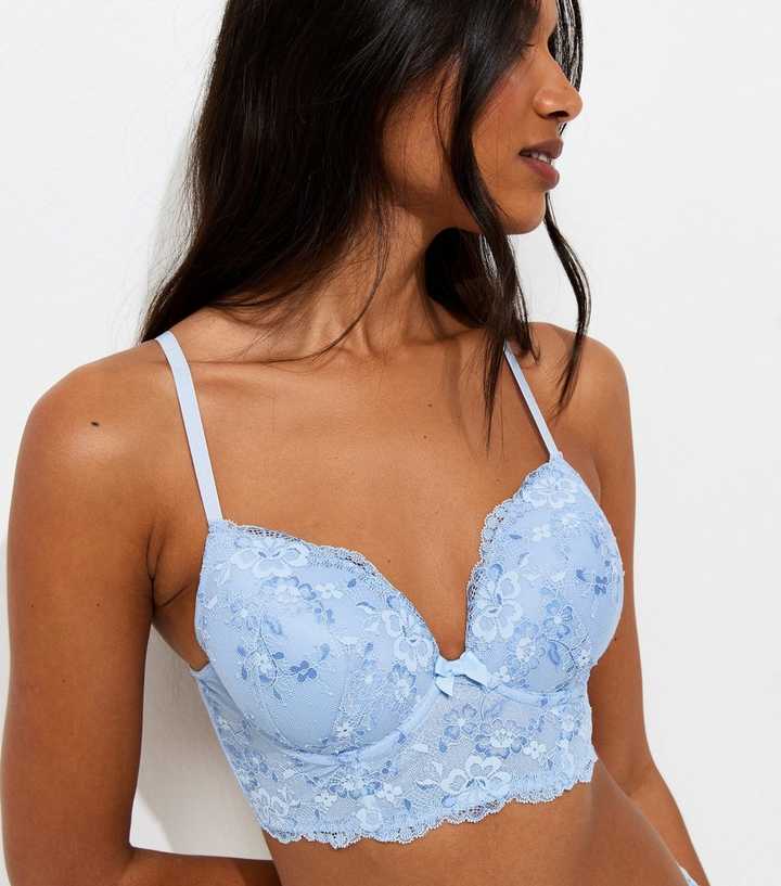 Blue Floral Lace Longline T-Shirt Bra