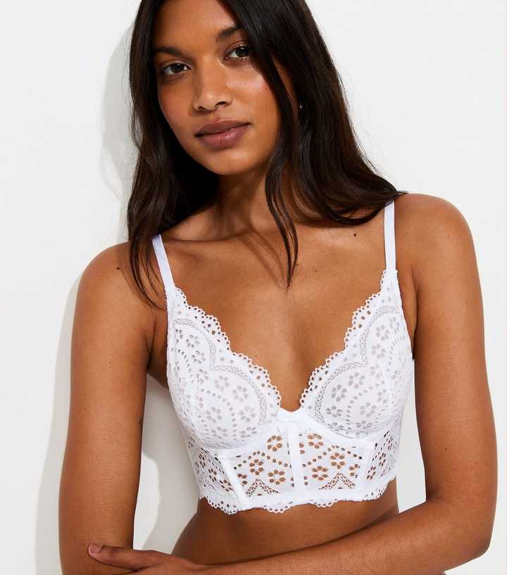 White Cutwork Lace Longline Balcony Bra