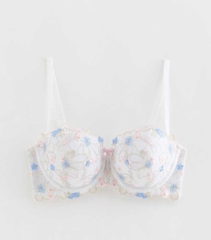 White Dainty Embroidered Balcony Bra