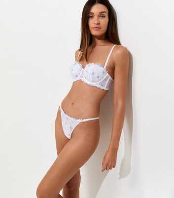 White Floral Embroidered Thong