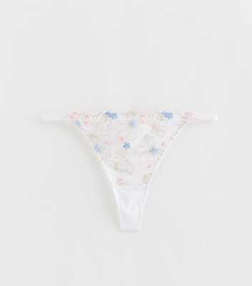 White Floral Embroidered Thong
