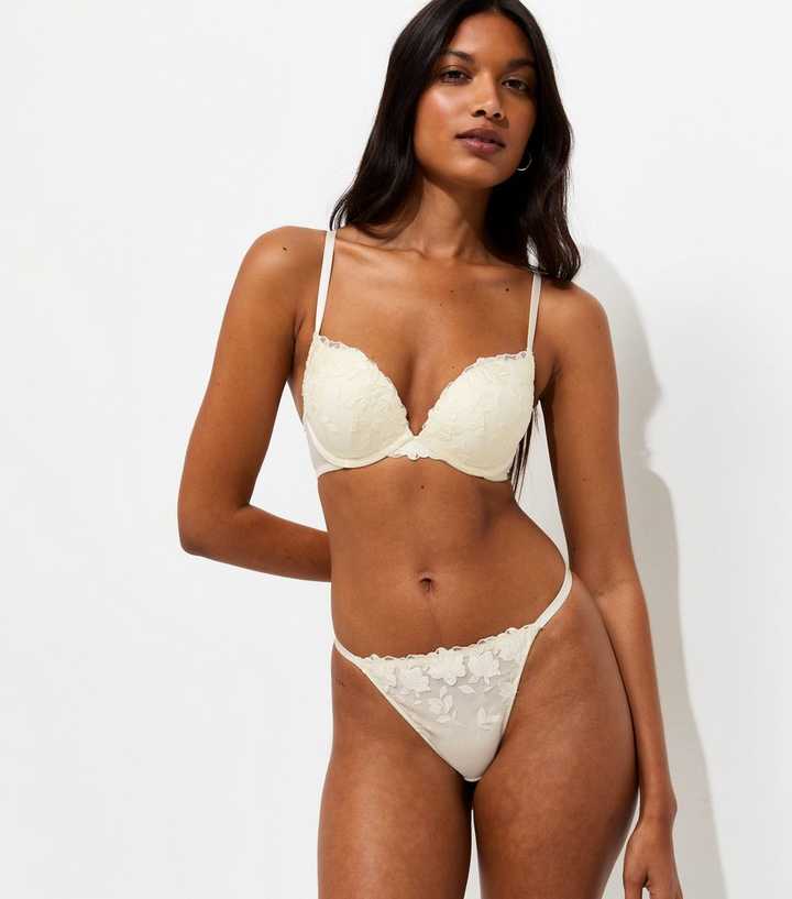 Cream Floral Applique Thong