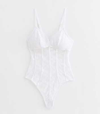 White Non-Wired Floral Lace Thong Bodysuit