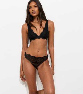 Black Eyelash Lace Thong