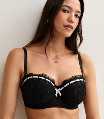 Black DD+ Ribbon Embroidered Balcony Bra