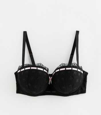 Black DD+ Ribbon Embroidered Balcony Bra