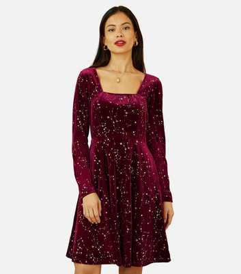 Yumi Burgundy Constellations Foil Mini Dress