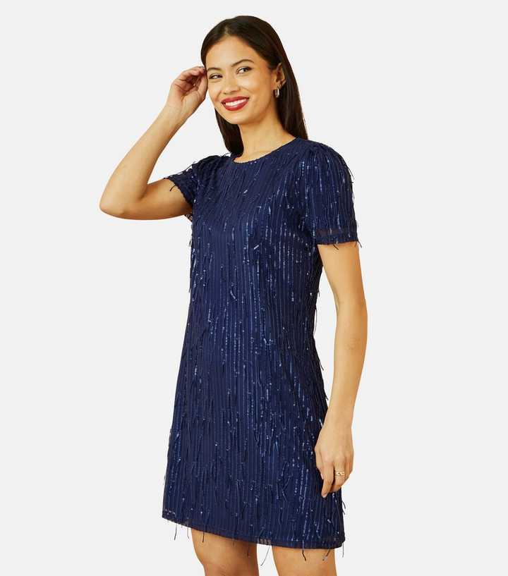 blue sparkly t shirt dress Sequin Stripe Shirt Dress, Blue & White – Fleurty Girl main image 1