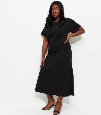 Curves Black Shirred Side Jersey Midi Dress