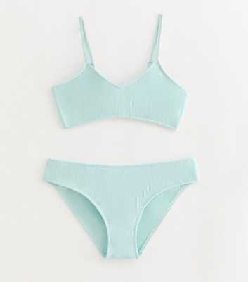 Girls Light Blue Crinkle Texture Bikini