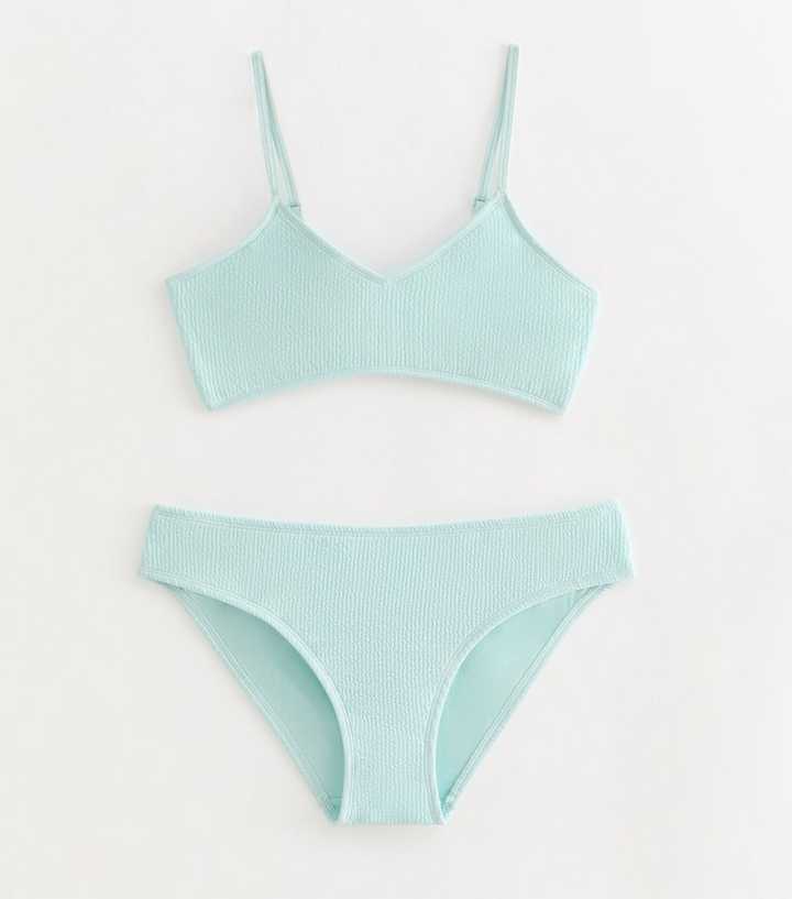 Girls Light Blue Crinkle Texture Bikini