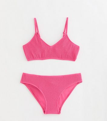 Girls Pink Crinkle Texture Bikini