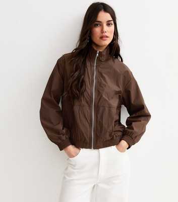 Dark Brown Zip Through Funnel Neck Jacket
