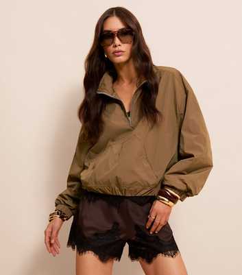Light Brown Quarter Zip Funnel Neck Jacket