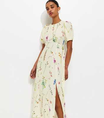 Cream Botanical Floral Print Midi Dress