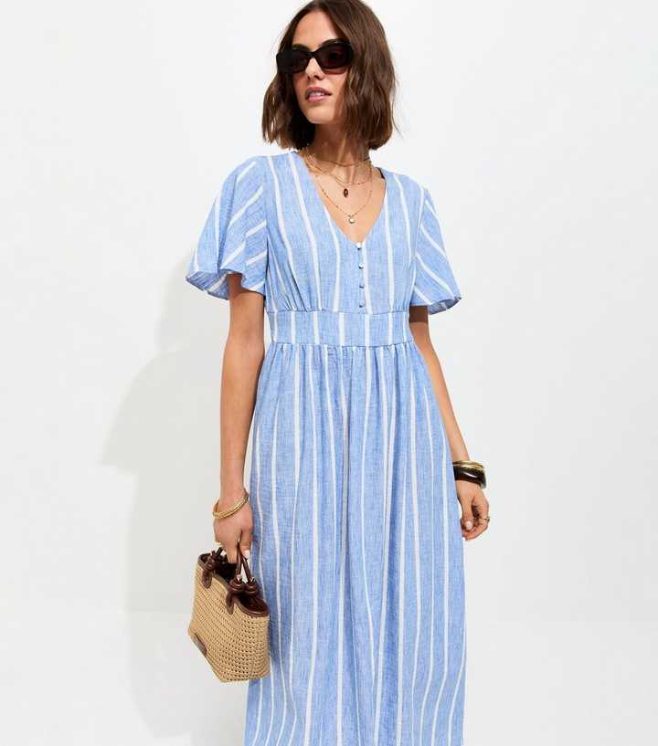 Blue Stripe Woven Midi Dress