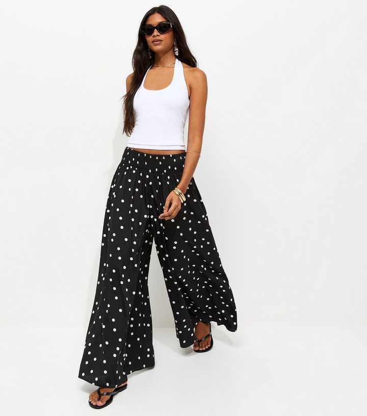 Black Crepe Spot Print Palazzo Trousers