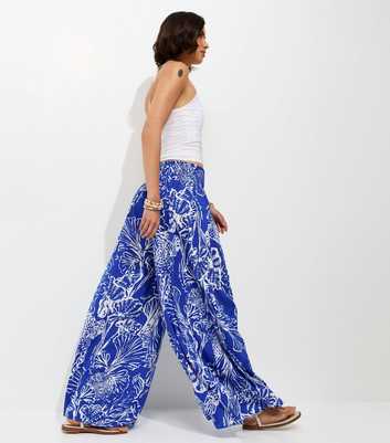 Blue Shell Print Palazzo Trousers