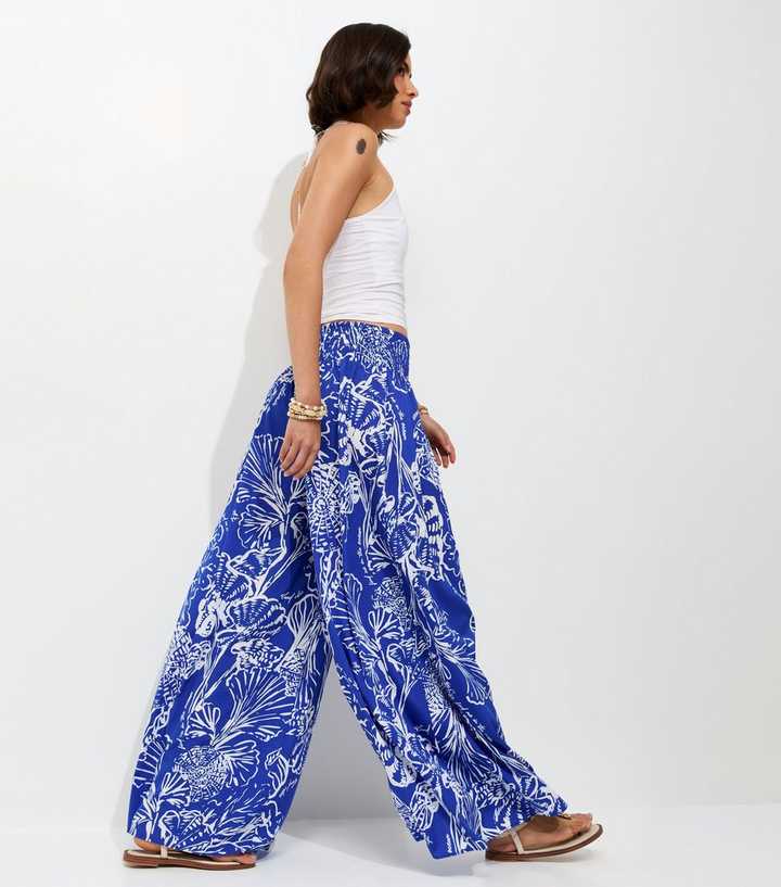 Blue Shell Print Palazzo Trousers