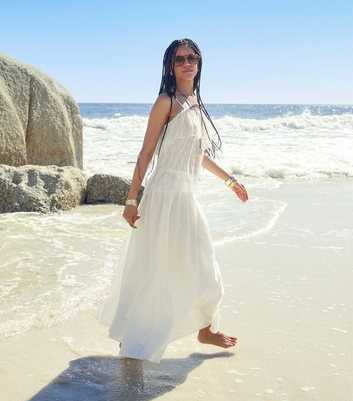 White Cotton Full Length Woven Skirt