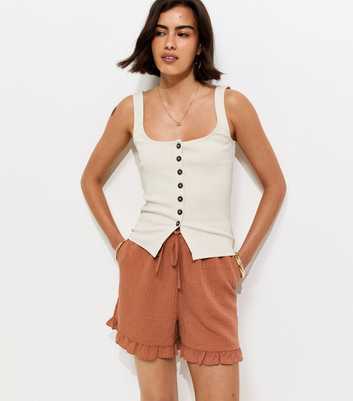 Burnt Orange Seersucker Ruffle Shorts