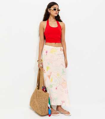 Multicoloured Ocean Print Bias Cut Midi Skirt