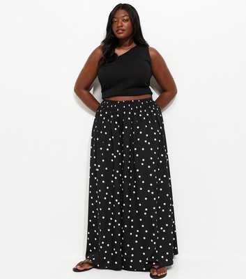 Curves Black Spot Print Crepe Palazzo Trousers