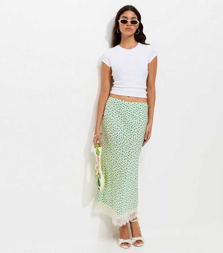 Yellow Ditsy Floral Bias Cut Midi Skirt