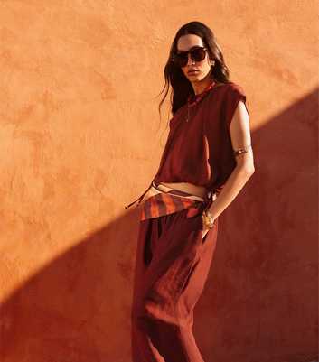 Dark Red Wide Cuffed Textured Trousers