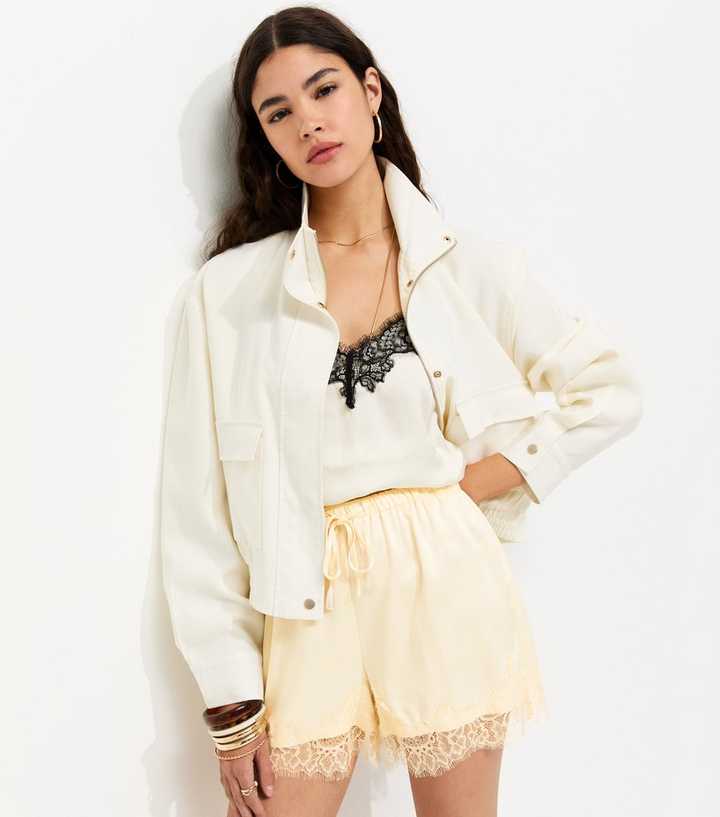 Cream Satin Lace Trim Shorts