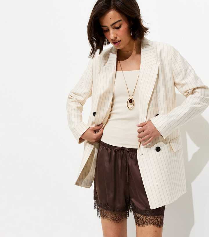 Satin Dark Brown Lace Trim Shorts