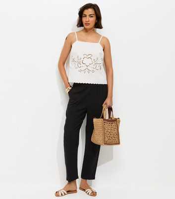 Black With Linen Tapered Trousers